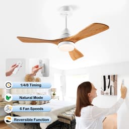 HAUSS SPOLE Plafondventilator Met Verlichting - 42 Inch - Metaal En Massief Hout - Wit En Natuurkleur - Met Afstandsbediening En Timer — thumbnail 1