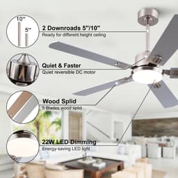 HAUSS SPOLE Plafondlamp Met Ventilator – Dimbaar En 3 Lichtkleuren – 132 x 132 x 45 cm – Metaal En Hout – Nikkel – Afstandsbediening — thumbnail 1