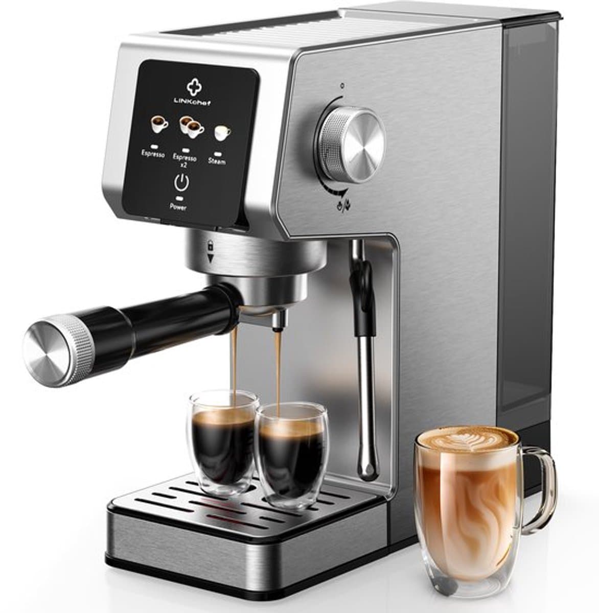 Espressomachine van 20 bar-Compact ontwerp met stoomfunctie voor het opschuimen van melk-gemaakt van roestvrij staal-met een verwijderbaar waterreservoir van circa 1,18 liter-geschikt voor het maken van cappuccino's en lattes — afbeelding 1