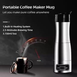 Draagbaar Koffiezetapparaat - Reiskoffiemachine Auto Koffie - Koffie Zetten Onderweg - Compact Roestvrij Staal Ontwerp - 150 ml - Zwart — thumbnail 3