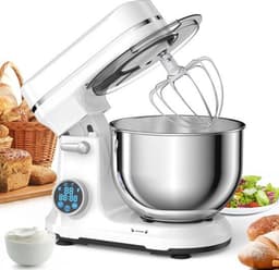 Keukenmixer - Keukenmachine - Foodprocessor - Keukenrobot - 1200W - OLED Touchscreen – 11 Snelheden – 5L RVS Mengkom – Elektrische Foodmixer - Wit — thumbnail 1
