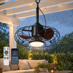 MUPOO Plafondventilator met Lamp Buiten 3 Bladens- IP65 Waterdicht plafondventilator met verlichting Ø50 cm-plafondventilator zwart met 5M Stekker- App&Afstandsbediening- 6 Snelheden-Dimbaar LED-voor Overdekt Terras, Tuinpaviljoen,Veranda en Pergola — thumbnail 1