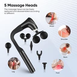 SnelShoppen - Massagepistool met dubbele kop, 12 snelheden, geluidsarm (36 dB), met 5 opzetstukken, LCD-display, U-handgreep, ideaal voor rug, nek, be — thumbnail 2