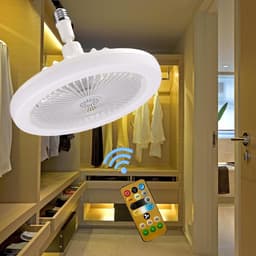 LISM-10-inch ventilator met stekker en verlichting - dimbare afstandsbediening, 3 ventilatorsnelheden - slaapkamer/keuken (wit) — thumbnail 1