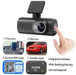 KZQ Dashcam 4K voor en achter met dubbele camera WiFi GPS WDR nachtzicht zwaartekrachtsensor en app-bediening voor auto — thumbnail 5