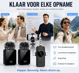 Draadloze Microfoon Pro-2 Stuks -Dasspeld- USB-C/Lightning -Lavalier - Windshields -Lange Batterij-Plug & Play — thumbnail 5