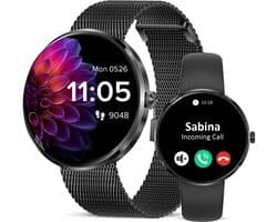 Avalue - AMOLED Dames Smartwatch - Hartslagmeter - Slaapmonitor - Vrouwengezondheid - Multisport - Android & iOS - RVS en Siliconen Band - Zwart