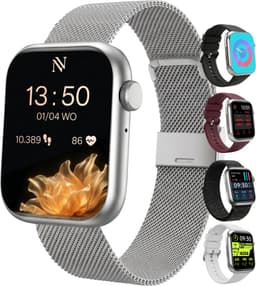 Nuvance Smartwatch Dames - Smartwatch Heren - Stappenteller Horloge Dames - Hartslagmeter - Sporthorloge - Geschikt voor iOS/Android - Incl. 5 Bandjes - Zilver — thumbnail 1
