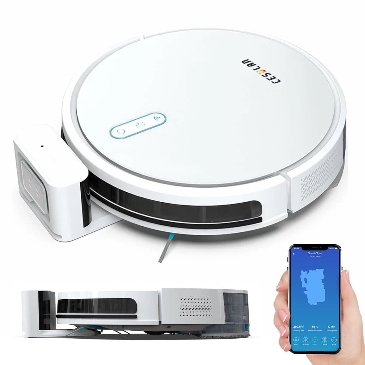 Cesulan 3-in-1 Robotstofzuiger met Dweilfunctie – Dweilrobot – Robotstofzuiger met Laadstation & Opvangbak – 3000 Pa – App Bediening – Gyroscoopnavigatie – 140 min batterij — afbeelding 1