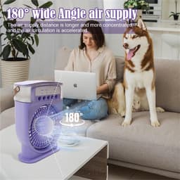 Sander Shop Draagbare mini-airconditioning, 4-in-1, mini-ventilator met waterkoeler, stille airconditioning, verdampingsventilator zonder slang, oplaadbaar, luchtbevochtiger type C met timer (paars) — thumbnail 2