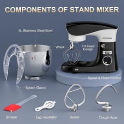 Keukenmachine 1500W – 5L RVS Mengkom – 10 Snelheden – Kneedmachine met 3 Opzetstukken – Zwart/Wit — thumbnail 4