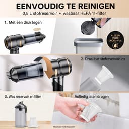 Auto Stofzuiger Draadloos 4-in-1 – Opvouwbare Handstofzuiger met Blaasfunctie – 16 kPa – 80.000 RPM – 3 Standen – USB-C – 11 Accessoires – Zwart/Goud — thumbnail 5