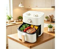 Airfryer met grote capaciteit van 6 liter – Maakt gebruik van 3D-warmtecirculatietechnologie voor olievrij koken (wit) Afmetingen 22,5*22,5*26 cm