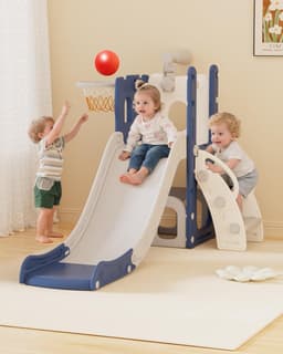 5-in-1 glijbaan voor kinderen, 5-in-1 glijbaan voor binnen en buiten, speelplaats voor kinderen met basketbalmand, opbergruimte en telescoop, speelplaats voor kinderen vanaf 1 jaar, blauw — thumbnail 5