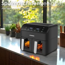 Heteluchtfriteuse 2 kamers - Dubbele airfryer - Gezond koken - Twee zones apart - 8 liter totaal - Zwart — thumbnail 3