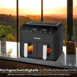 Heteluchtfriteuse 2 kamers - Dubbele airfryer - Gezond koken - Twee zones apart - 8 liter totaal - Zwart — thumbnail 4