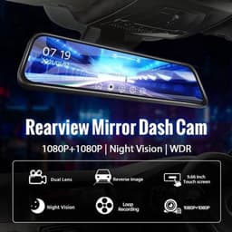 Dashcam voor Auto - 10 Inch Touchscreen Spiegelcamera - 1080P AHD Dashcam met Nachtzicht - G-Sensor - Parkeermodus - Groothoek 170° - Inclusief 6M RCC Achteruitrijcamera - Zwart — thumbnail 5