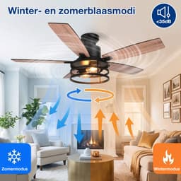 Lapamax Modern Walnoot Plafondventilator met Verlichting 112 cm – ventilator lamp met Afstandsbediening-Stille DC Motor – 6 Snelheden-Timer en Zomer/Winterfunctie – Voor Woonkamer, Slaapkamer en Terras — thumbnail 3