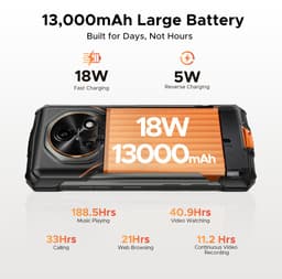 DOOGEE Fire 7 5G - Smartphone - Robuuste Smartphone - 36GB RAM + 128GB ROM/2TB TF - Android 16 - 13000mAh/18W - 6,6 inch HD+ 90Hz Scherm - IP68 Waterdicht - Dimensity 6300 - 64MP AI Camera - Gemini AI - NFC - OTG - 3 Card Slots - Oranje — thumbnail 2