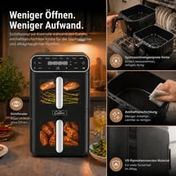 Heteluchtfriteuse - Airfryer Dubbele Kamer - Gezond Koken - Twee Kamers Boven Elkaar - 11 Liter - Zwart — thumbnail 2