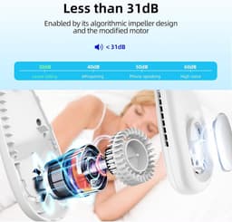 Draagbare nekventilator, 5000 mAh, USB oplaadbaar, persoonlijke nekventilator, 5 snelheden (wit) — thumbnail 5