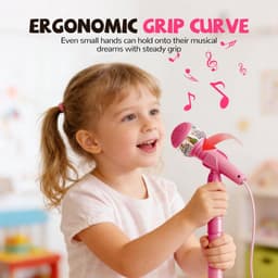 Roze Karaokemicrofoon voor kinderen met verstelbare standaard – draagbare microfoon om mee te zingen, in hoogte verstelbaar, met knipperende lichtshow in de voet – voor jongens en meisjes van 3 tot 6 jaar — thumbnail 5