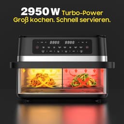 Hete Lucht Frituurpan - Dubbele Kamer - Gezond Koken - Afneembaar Tussenschot - 11 Liter XXL - Zwart — thumbnail 2