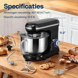 SP® Deegmachine - Kneedmachine - Mixer met Kneedhaak - Zwart - 39cm x 22cm x 48cm — thumbnail 2