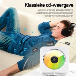 Bluetooth CD Speler voor Keuken, Slaapkamer en Woonkamer – Draagbare CD Speler met FM-radio en Ingebouwde Luidsprekers – Monteerbaar aan de muur en op tafel – Wit — thumbnail 5