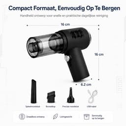 Autostofzuiger Draadloos Nat & Droog - Mini Handstofzuiger en Kruimeldief - Compacte Kruimelzuiger met Opzetstukken - Voor Auto-interieur, Stoelen, Vloermatten en Kieren - Zwart — thumbnail 4