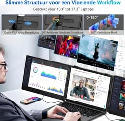 Portable Monitor - 1080p Laptop Met Dubbel Scherm - Ultra-Fin Protection Oculair Scherm - Zilver/Grijze - 36cm x 100 cm x 26 cm — thumbnail 4
