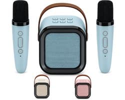 DUTCHPOWER Karaoke Set met 2 Draadloze Microfoons - Blauw - Bluetooth 5.3 Speaker - USB-C Oplaadbaar - LED Lichteffecten
