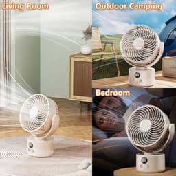 USB Bureauventilator - 3 snelheden - 3600mAh accu - Stille bionische verenbladen - 140° kantelbaar en automatisch schommelend - Draagbaar voor thuis, kantoor en kamperen - Beige — thumbnail 3