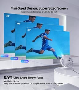 SnelShoppen - Mini Projector 4K Met 360° Voetbal Motief, Draagbare Wifi 6 Bluetooth 5.4 Projector Voor Thuisbioscoop, Buiten, Camping, Auto Keystone, — thumbnail 3