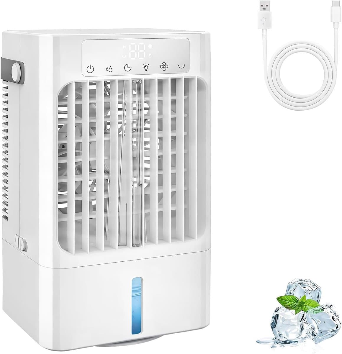 Mobiele Luchtkoeler met Waterkoeling – 4-in-1 Mini Aircooler met Waternevel, Luchtbevochtiger & Aromadiffuser – Draagbare Ventilator met Afstandsbediening – Voor Thuis, Kantoor en Slaapkamer — afbeelding 1