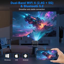 SnelShoppen - Beamer 4K Thuisbioscoop Projector met Elektrische Focus, 180° Draaien, 26.000 Lux, Wifi 6, Bluetooth, Native 1080p, Trapeziumcorrectie v — thumbnail 3