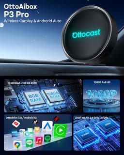 SnelShoppen - Ottocast P3 Pro Wireless CarPlay Adapter Android 13 met Snapdragon SM6225, 8GB RAM, 128GB ROM, HDMI 1080P, WiFi 6, Split Screen, AI Voic — thumbnail 2