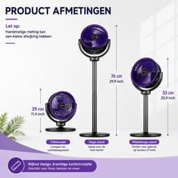 Staande Circulatieventilator met Afstandsbediening en Luchtbevochtiger - 4 Windsnelheden - Oscillatie 90°/120°/150° - Timer 3/6/9 uur - Verstelbare Hoogte - Wit — thumbnail 4
