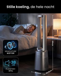 Bladloze Torenventilator met HEPA 13-filter – 10 Snelheden, 5 Modi, 75° Oscillatie – Zilver — thumbnail 5