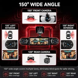 SnelShoppen - Rimoody Dashcam Auto 4 Camera's met Nachtzicht, Bewegingsdetectie, Parkeermodus 24/7, 3,16 inch IPS Display, 1080P, Ondersteuning 64GB G — thumbnail 4