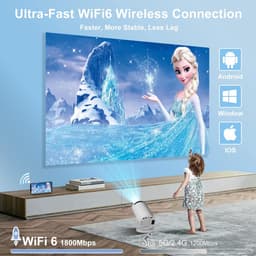 SnelShoppen - Mini Beamer Portable Projector 4K Wifi 6 BT 5.4 Autofocus Trapeziumcorrectie 180° Draaibaar Android OS 14.0 Draagbare Video Projector vo — thumbnail 2