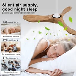 MODENUIT Plafondventilator – 42 Inch – 3 Houten Bladen – Wit en Naturel – Afstandsbediening – Geheugenfunctie — thumbnail 3