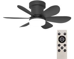 Stille Plafondventilator met Licht - Afstandsbediening - 40W - Plafondventilatorlamp - Woonkamer - 3 Snelheden - 6 Bladen - Zwart - 53 cm
