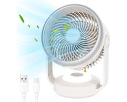 Tafelventilator Oplaadbaar USB - Stille Bureauventilator met Oscillatie - 4 Snelheden - Draadloos - 5700mAh - 90° Draaibaar - Ventilator voor Kantoor, Slaapkamer en Camping - Wit — afbeelding 1
