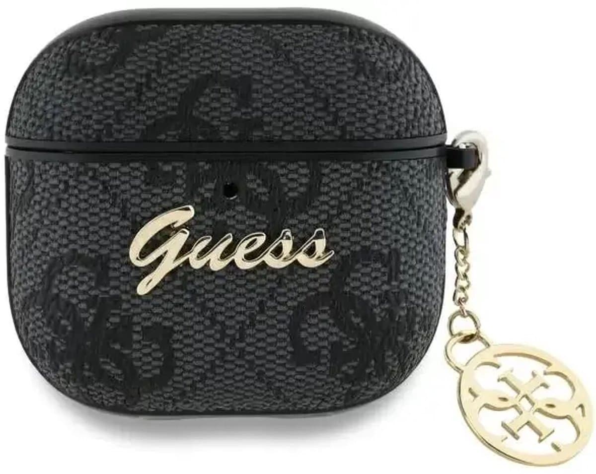 Guess Hoesje geschikt voor AirPods 4 | Premium Eco-leder en Duurzaam PC | met Charm | Robuust | Zwart — afbeelding 1