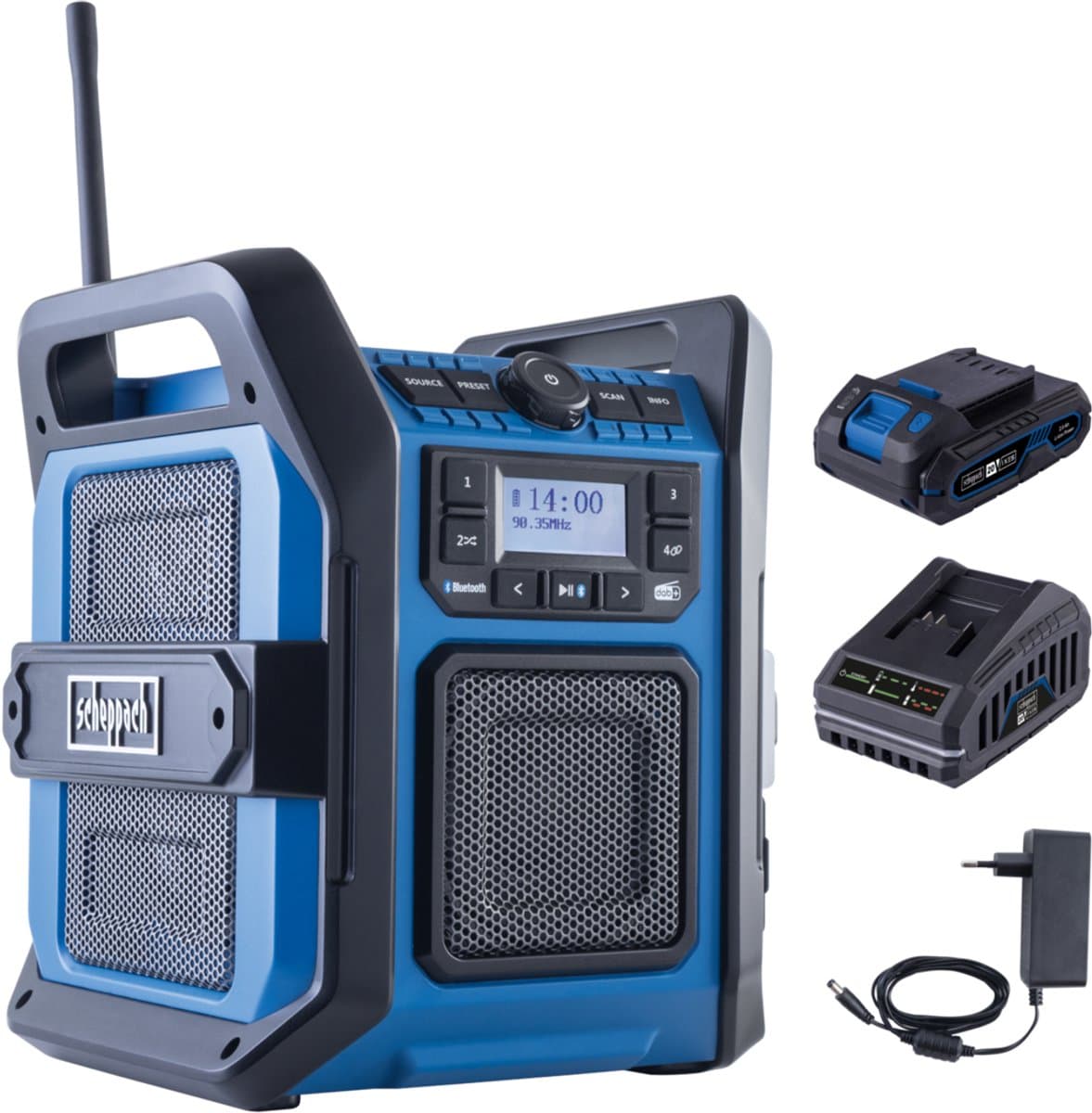 Scheppach Bouwradio DAB+ 20V - DAB Radio - Incl. Accu en Oplader - 30W - Werfradio voor Bouwplaats, Garage & Werkplaats - C-DAB30-X — afbeelding 1