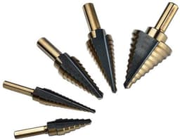 5-delige set titanium gecoate trappenboren met HSS driehoekige schacht in Brits systeem, geschikt voor multifunctioneel boren van 1/4 tot 1-3/8 inch, duurzaam en nauwkeurig — thumbnail 3