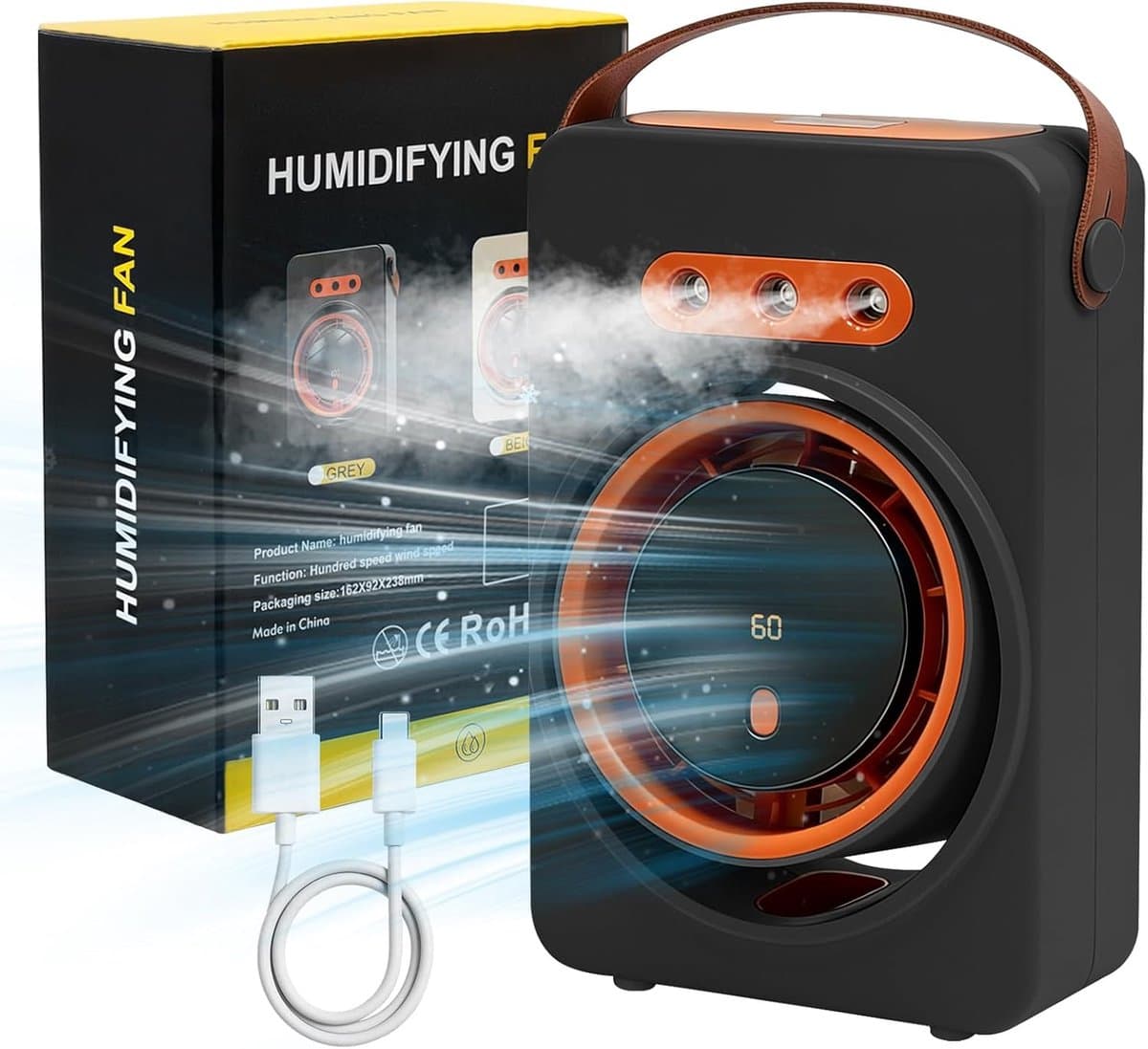 Mini Luchtkoeler – USB Oplaadbare Draagbare Aircooler – 5 Snelheden – Met Luchtbevochtiger en Mistfunctie – Inclusief Timer – Voor Thuis, Kantoor, Bureau en Reizen — afbeelding 1
