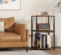 Lìon® Platenspeler Meubel - Laadcapaciteit tot 50kg - LP Opbergsysteem - Platenspelerkast - Bruin/Zwart - 40cm x 30cm x 76cm — thumbnail 3