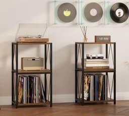 Lìon® Platenspeler Meubel - Laadcapaciteit tot 50kg - LP Opbergsysteem - Platenspelerkast - Bruin/Zwart - 40cm x 30cm x 76cm — thumbnail 5